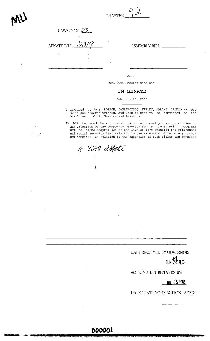 NYS Bill and Veto Jackets: 2003, Chapter 92