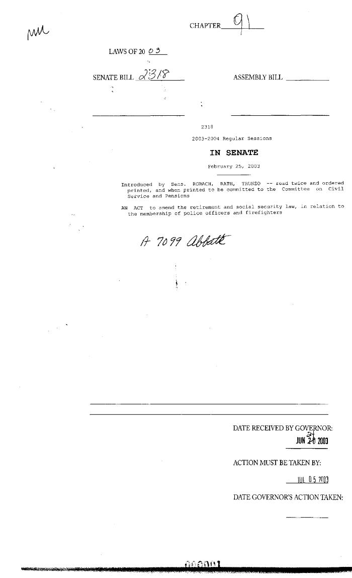 NYS Bill and Veto Jackets: 2003, Chapter 91