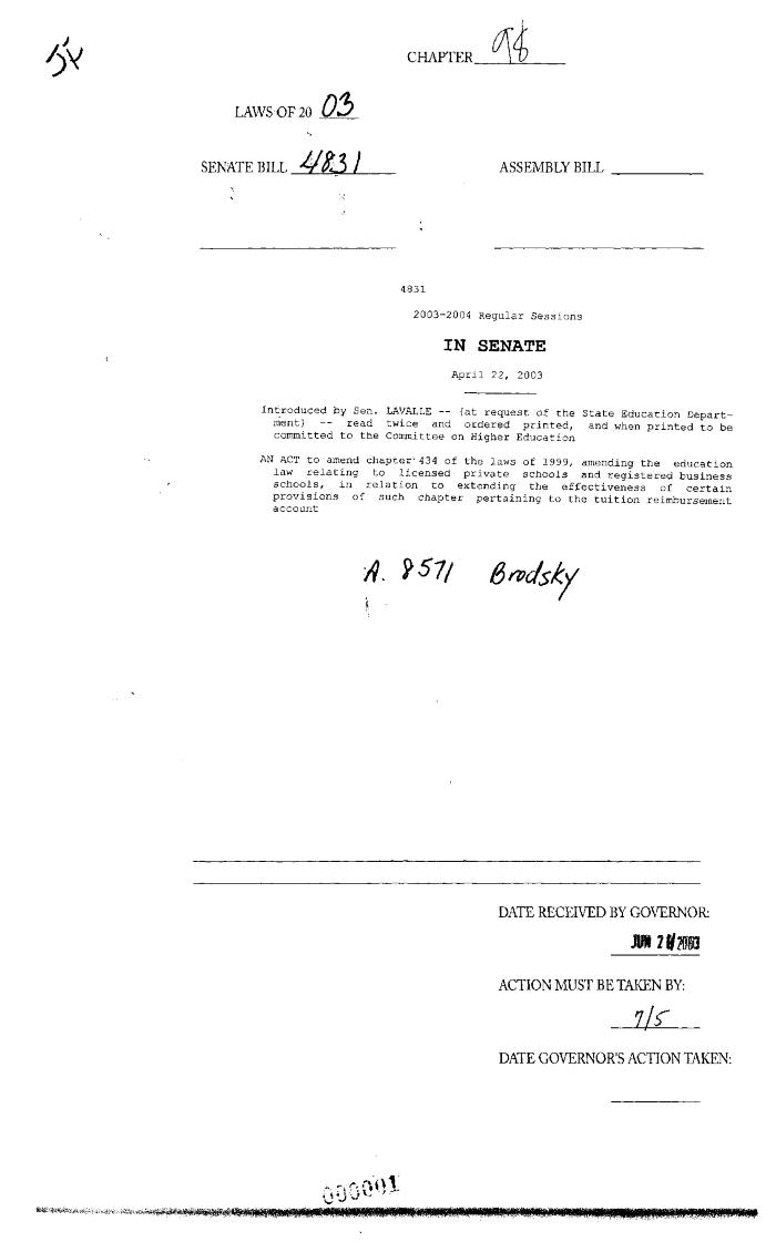 NYS Bill and Veto Jackets: 2003, Chapter 98