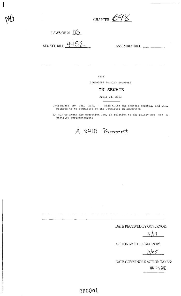 NYS Bill and Veto Jackets: 2003, Chapter 698