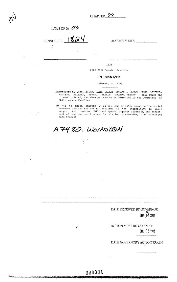 NYS Bill and Veto Jackets: 2003, Chapter 88