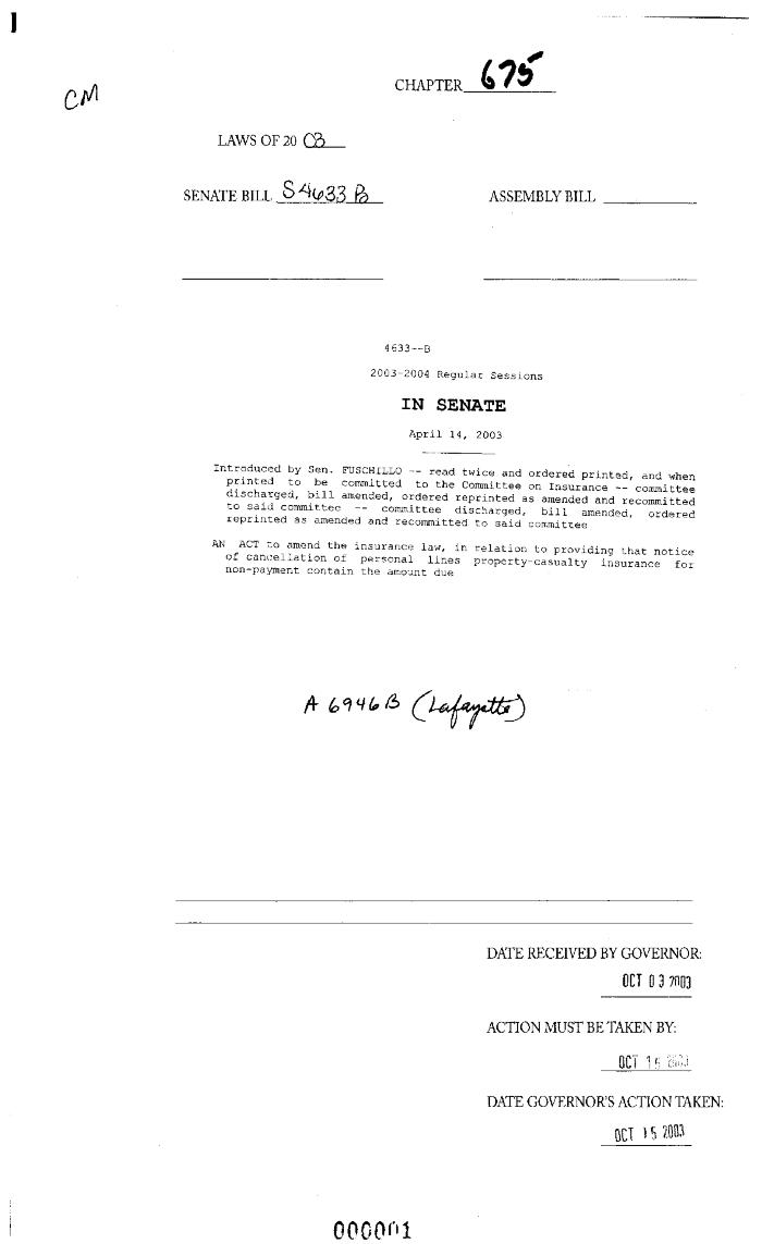 NYS Bill and Veto Jackets: 2003, Chapter 675