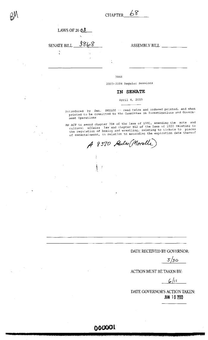 NYS Bill and Veto Jackets: 2003, Chapter 68