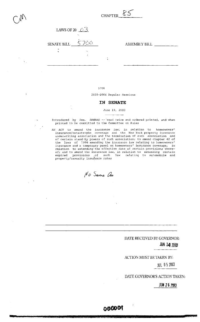 NYS Bill and Veto Jackets: 2003, Chapter 85