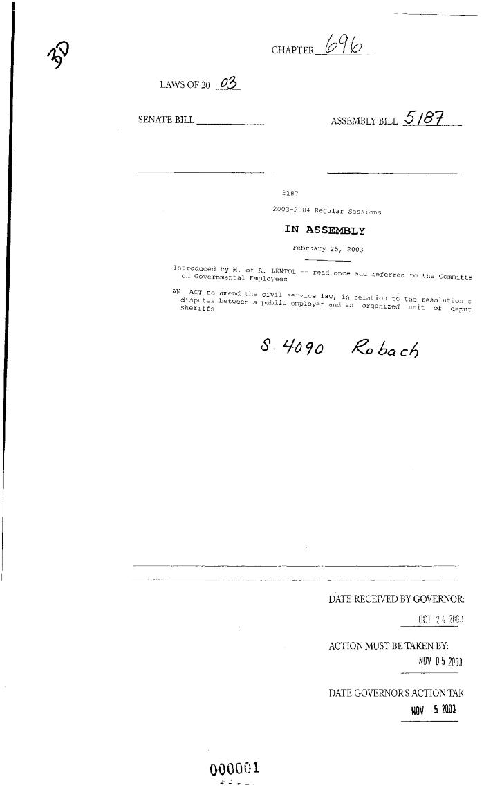 NYS Bill and Veto Jackets: 2003, Chapter 696