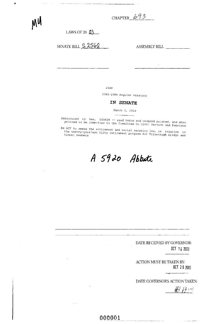 NYS Bill and Veto Jackets: 2003, Chapter 693