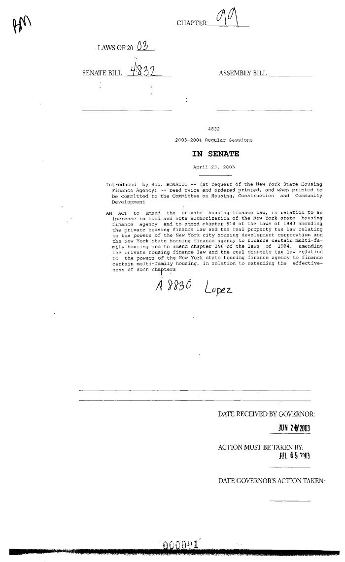 NYS Bill and Veto Jackets: 2003, Chapter 99