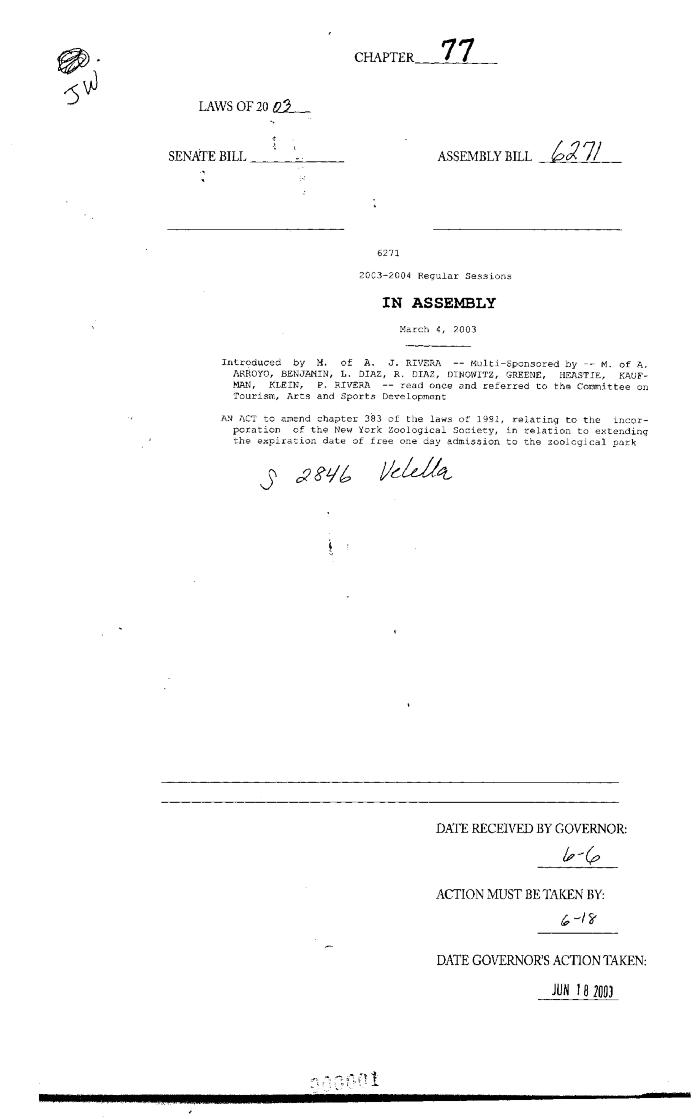 NYS Bill and Veto Jackets: 2003, Chapter 77