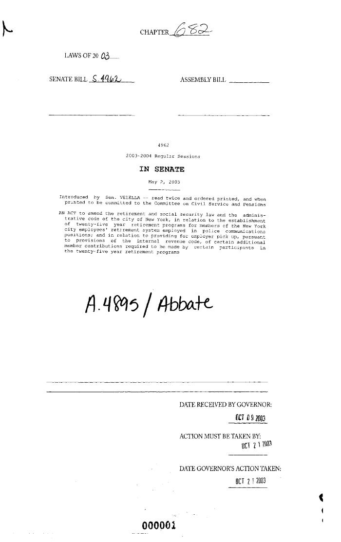 NYS Bill and Veto Jackets: 2003, Chapter 682