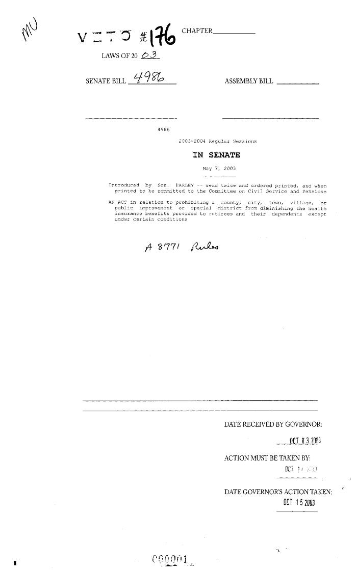 NYS Bill and Veto Jackets: 2003, Veto 176