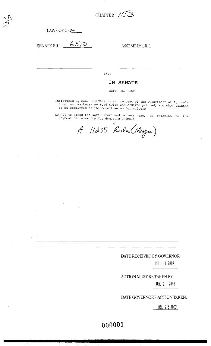 NYS Bill and Veto Jackets: 2002, Chapter 153