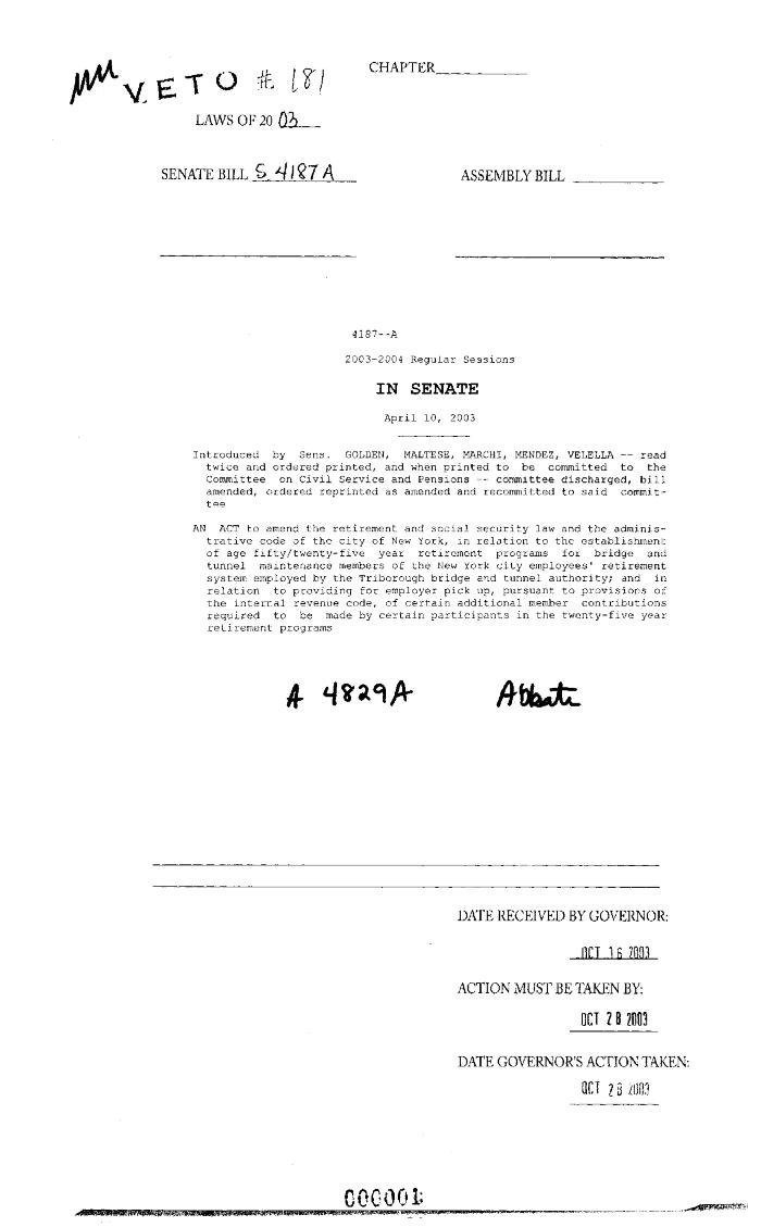NYS Bill and Veto Jackets: 2003, Veto 181