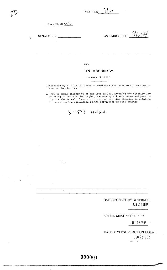 NYS Bill and Veto Jackets: 2002, Chapter 116