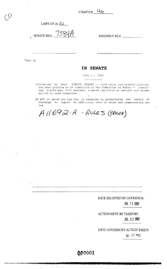 NYS Bill and Veto Jackets: 2002, Chapter 126