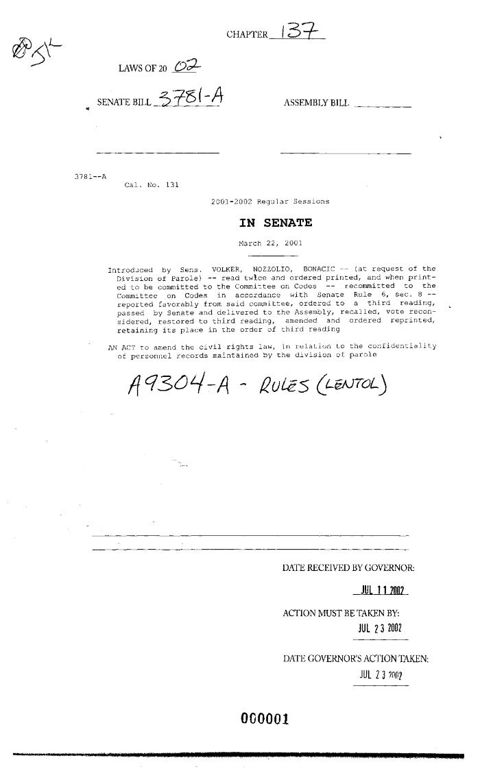 NYS Bill and Veto Jackets: 2002, Chapter 137