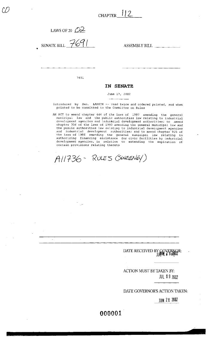 NYS Bill and Veto Jackets: 2002, Chapter 112