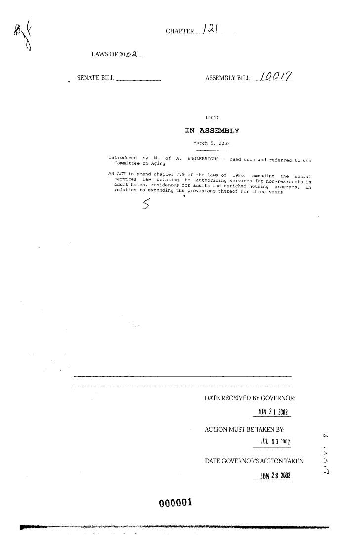 NYS Bill and Veto Jackets: 2002, Chapter 121