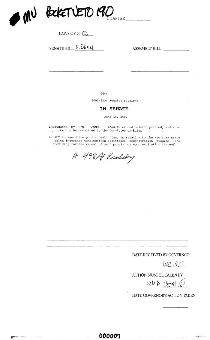 NYS Bill and Veto Jackets: 2003, Veto 190