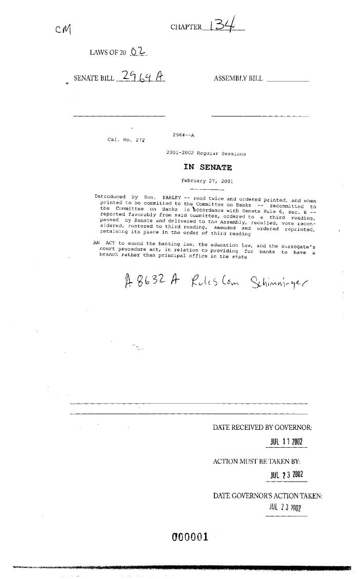 NYS Bill and Veto Jackets: 2002, Chapter 134