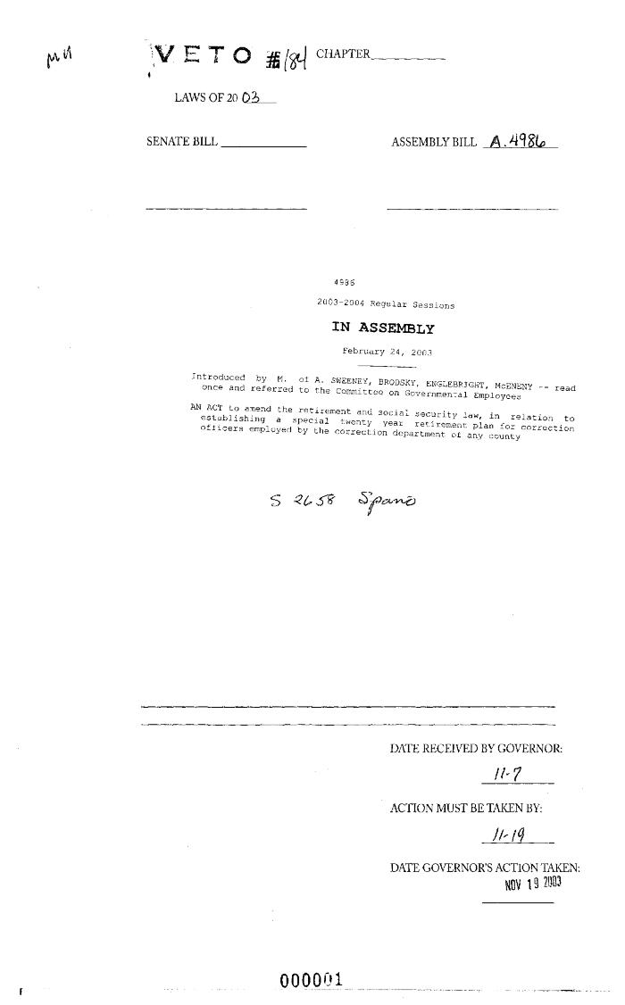 NYS Bill and Veto Jackets: 2003, Veto 184