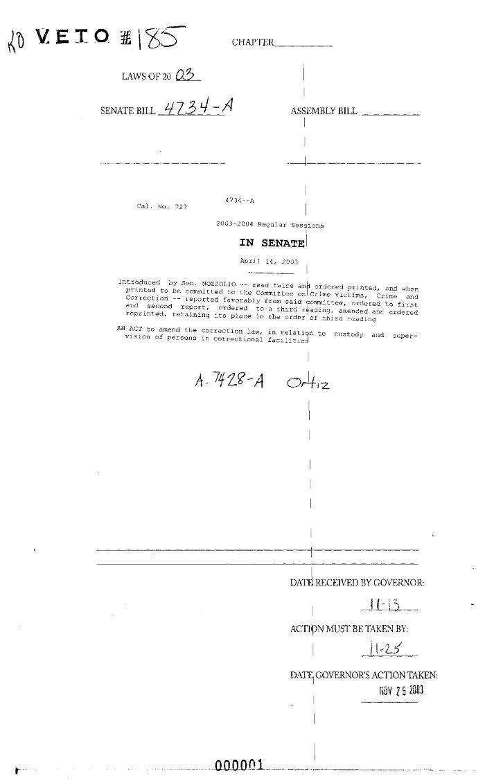 NYS Bill and Veto Jackets: 2003, Veto 185