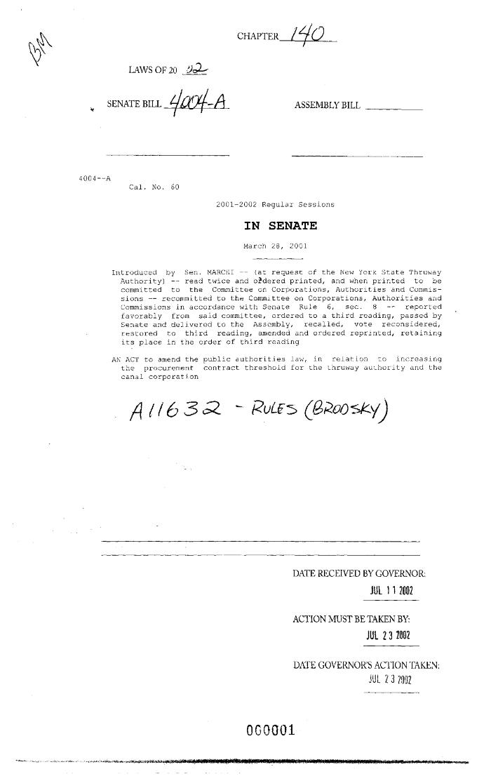 NYS Bill and Veto Jackets: 2002, Chapter 140