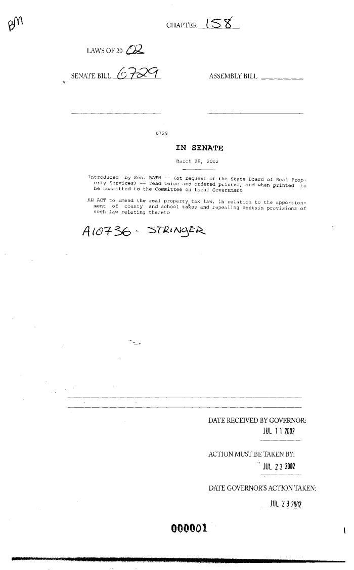 NYS Bill and Veto Jackets: 2002, Chapter 158