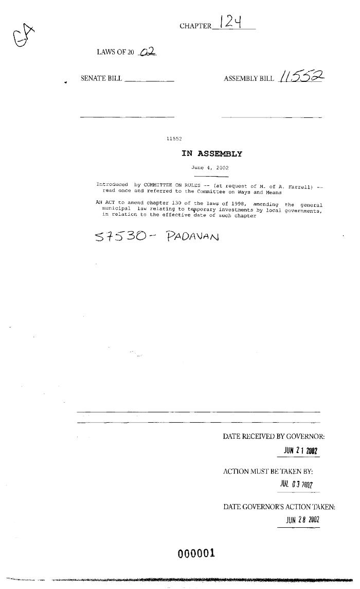 NYS Bill and Veto Jackets: 2002, Chapter 124