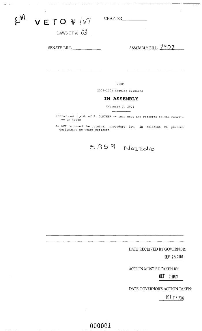 NYS Bill and Veto Jackets: 2003, Veto 167