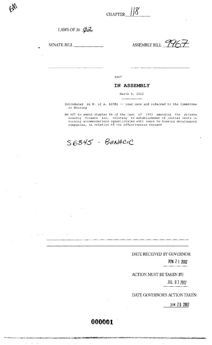 NYS Bill and Veto Jackets: 2002, Chapter 118