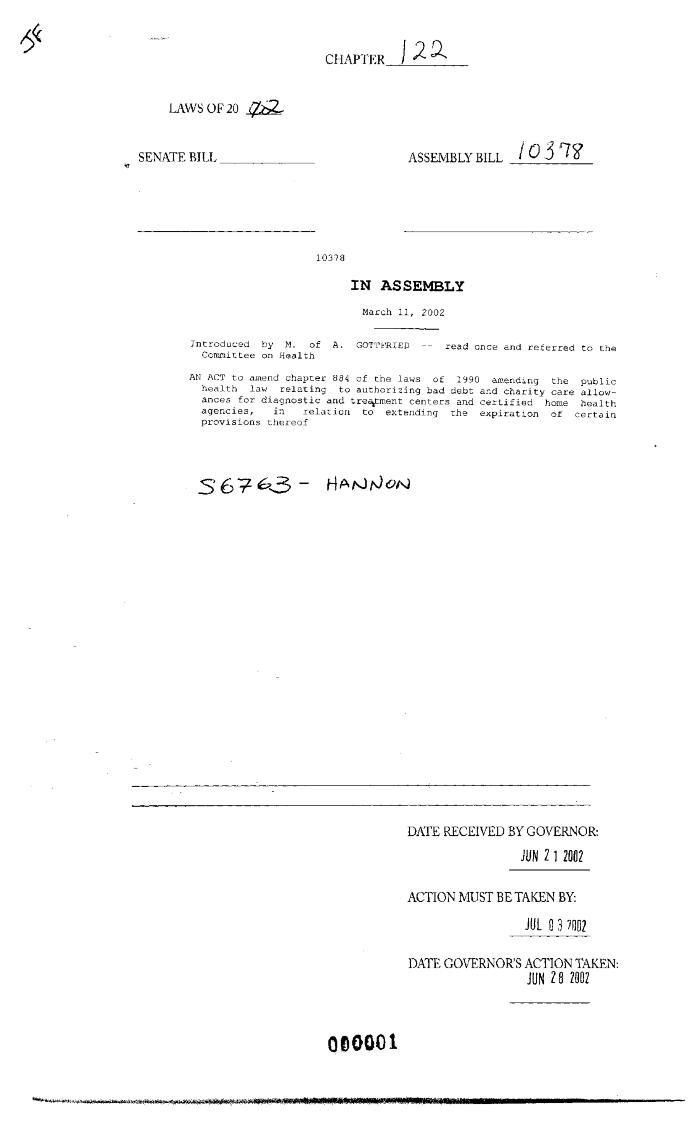 NYS Bill and Veto Jackets: 2002, Chapter 122