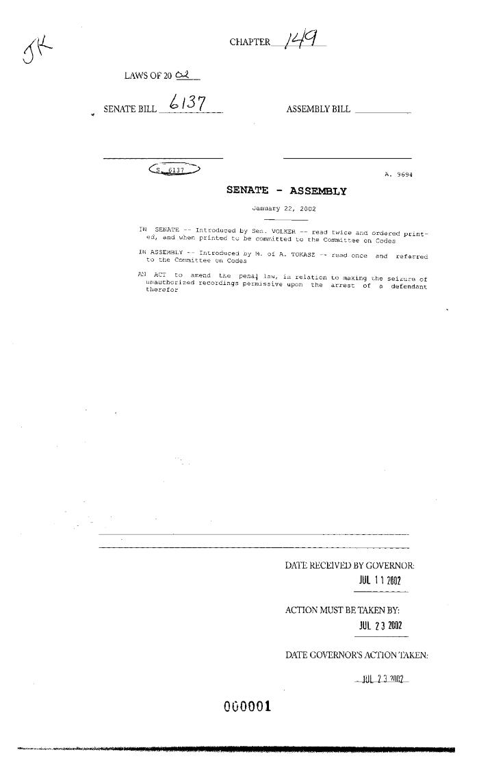 NYS Bill and Veto Jackets: 2002, Chapter 149