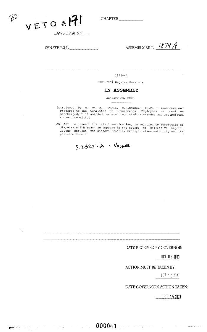NYS Bill and Veto Jackets: 2003, Veto 171