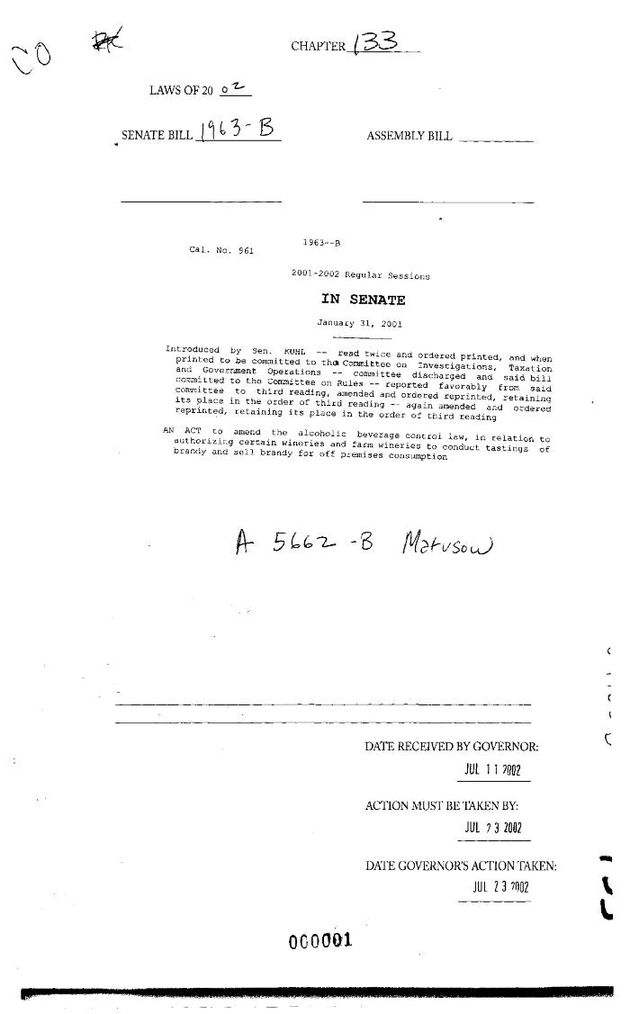NYS Bill and Veto Jackets: 2002, Chapter 133
