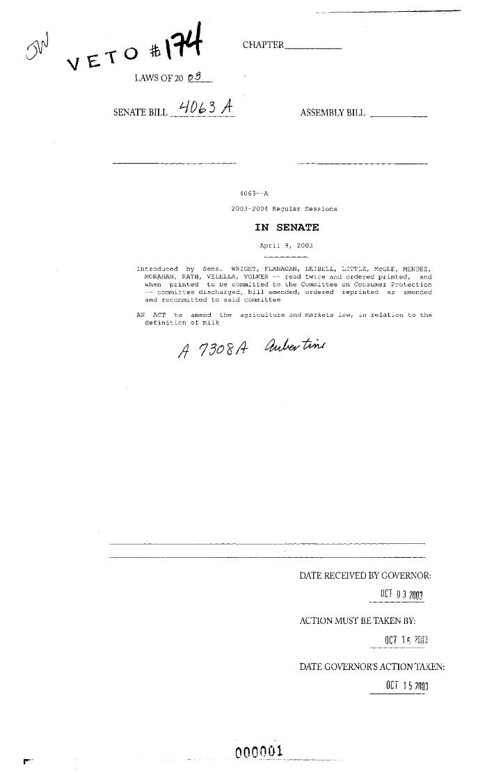 NYS Bill and Veto Jackets: 2003, Veto 174
