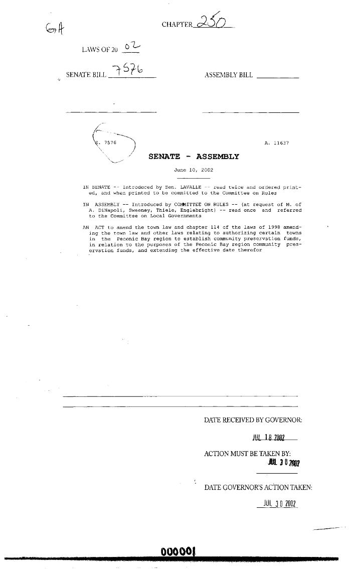 NYS Bill and Veto Jackets: 2002, Chapter 250