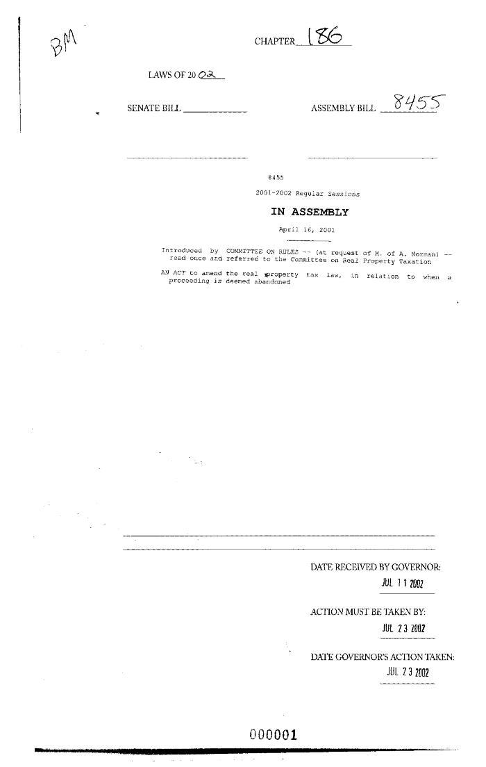 NYS Bill and Veto Jackets: 2002, Chapter 186