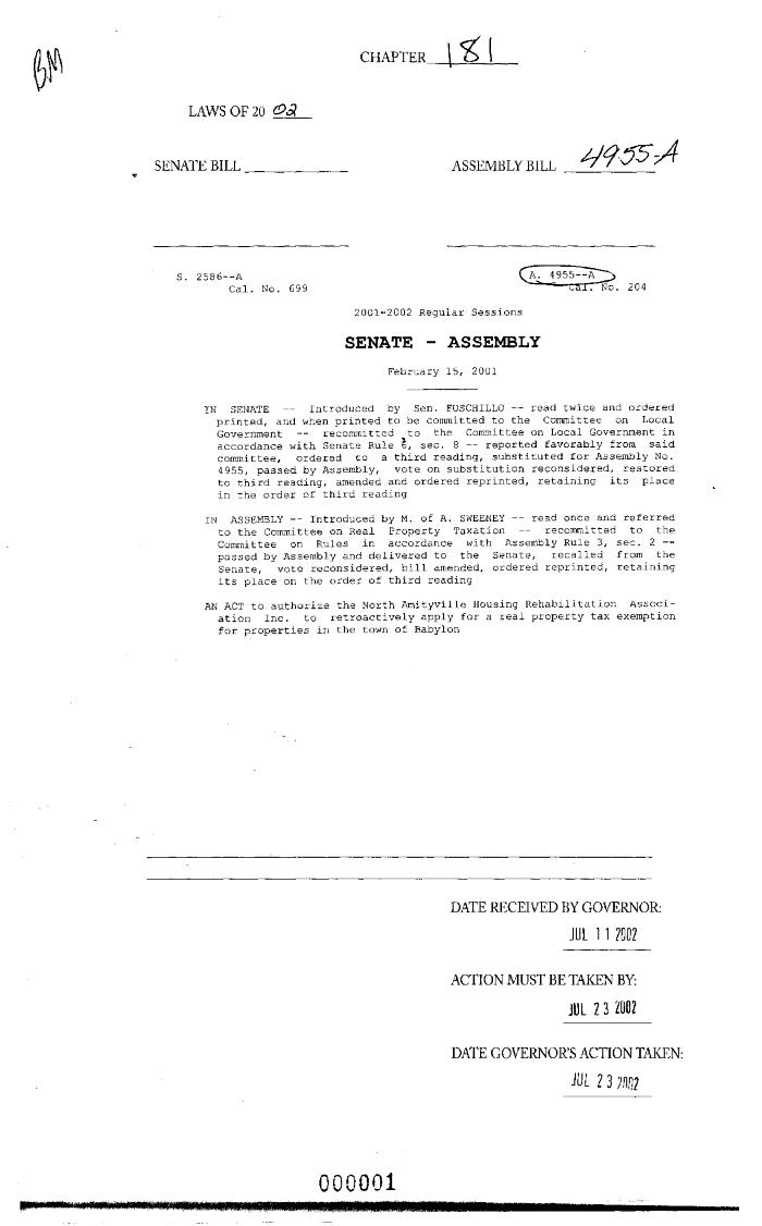 NYS Bill and Veto Jackets: 2002, Chapter 181