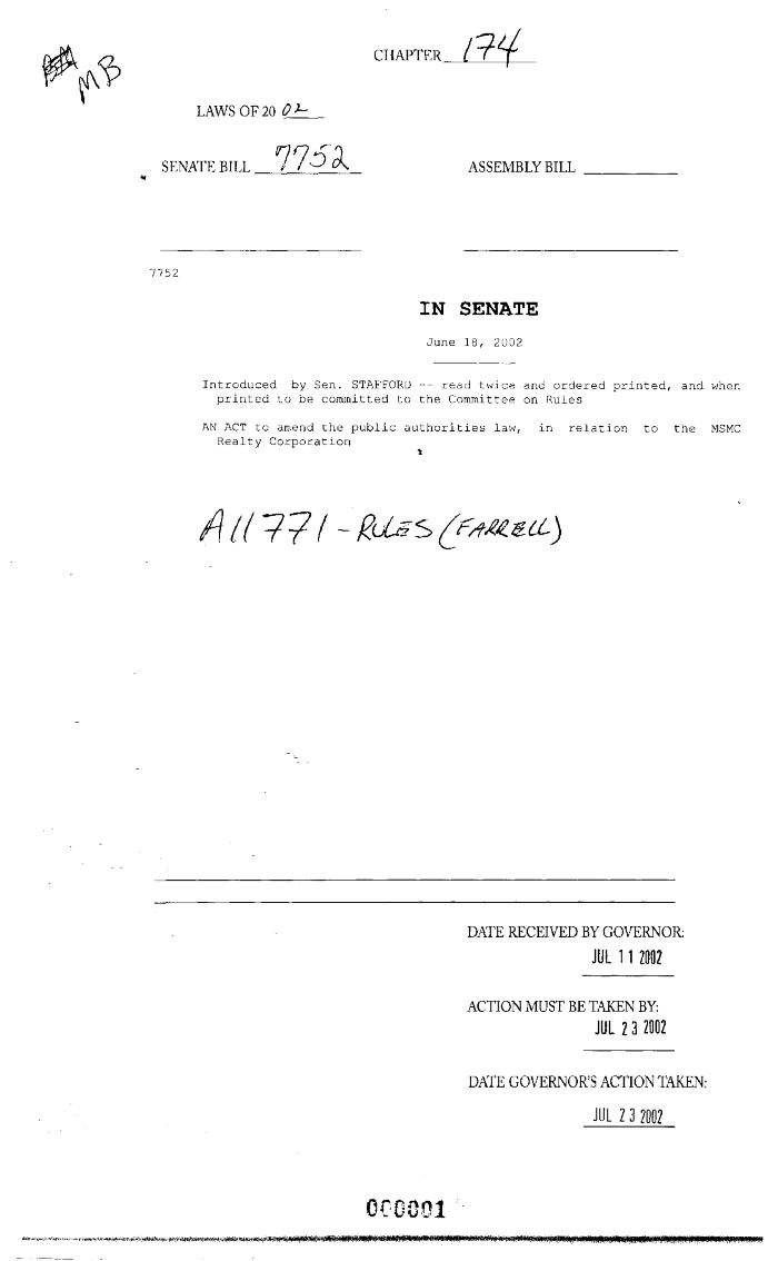 NYS Bill and Veto Jackets: 2002, Chapter 174