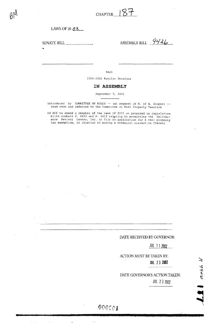 NYS Bill and Veto Jackets: 2002, Chapter 187
