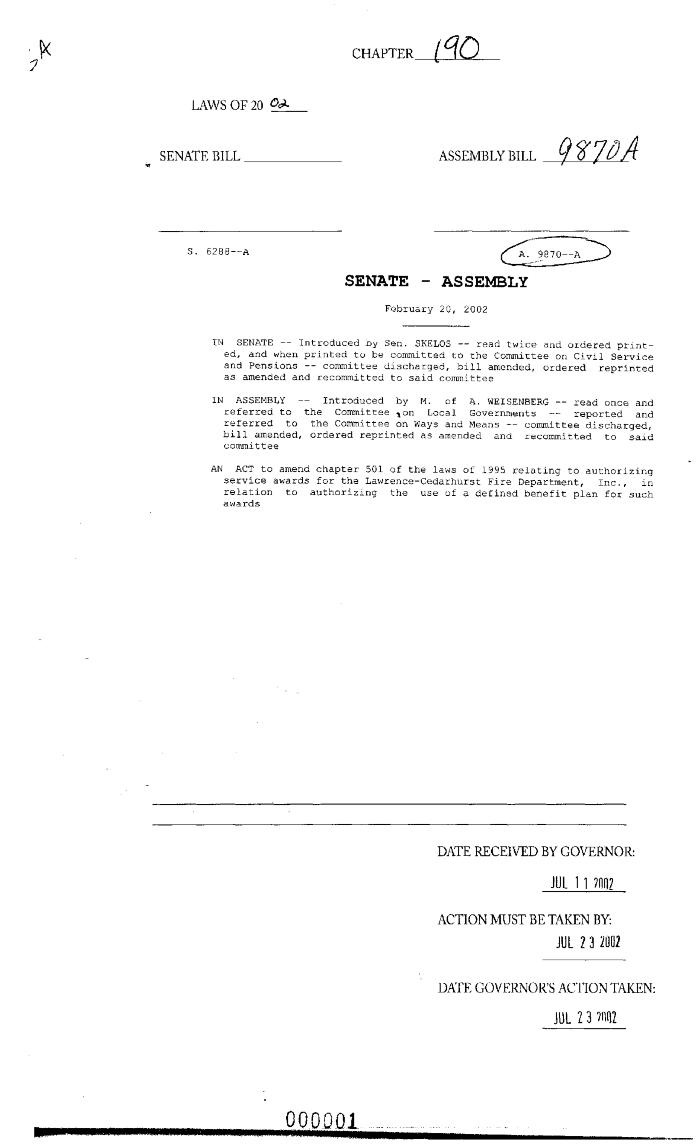 NYS Bill and Veto Jackets: 2002, Chapter 190