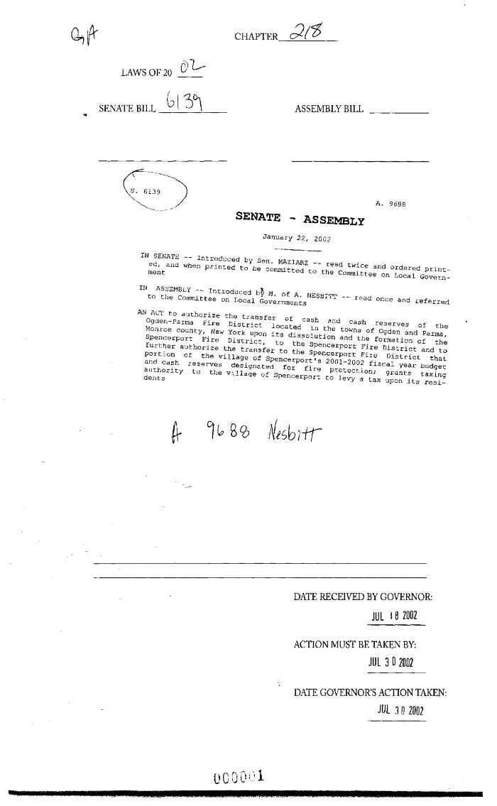 NYS Bill and Veto Jackets: 2002, Chapter 218