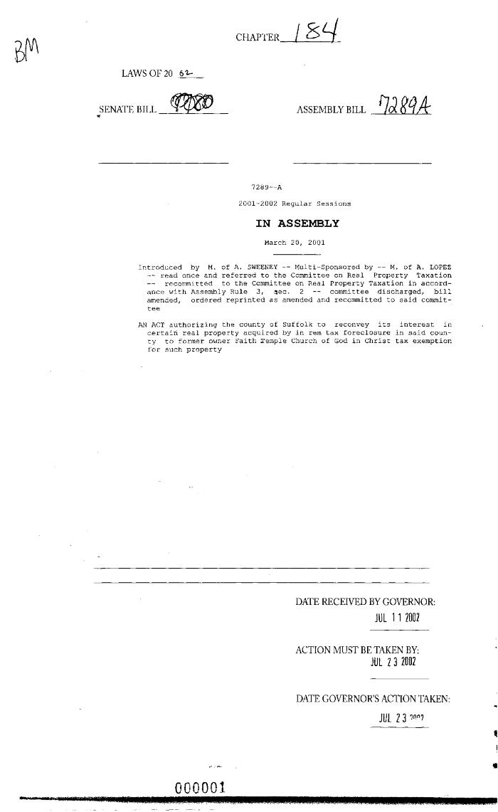 NYS Bill and Veto Jackets: 2002, Chapter 184