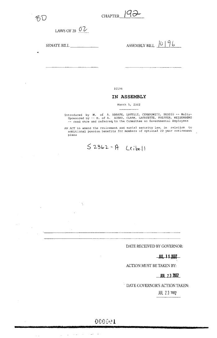 NYS Bill and Veto Jackets: 2002, Chapter 192