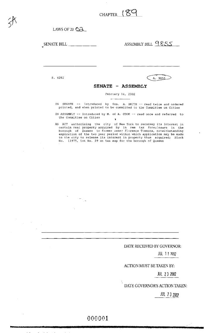 NYS Bill and Veto Jackets: 2002, Chapter 189