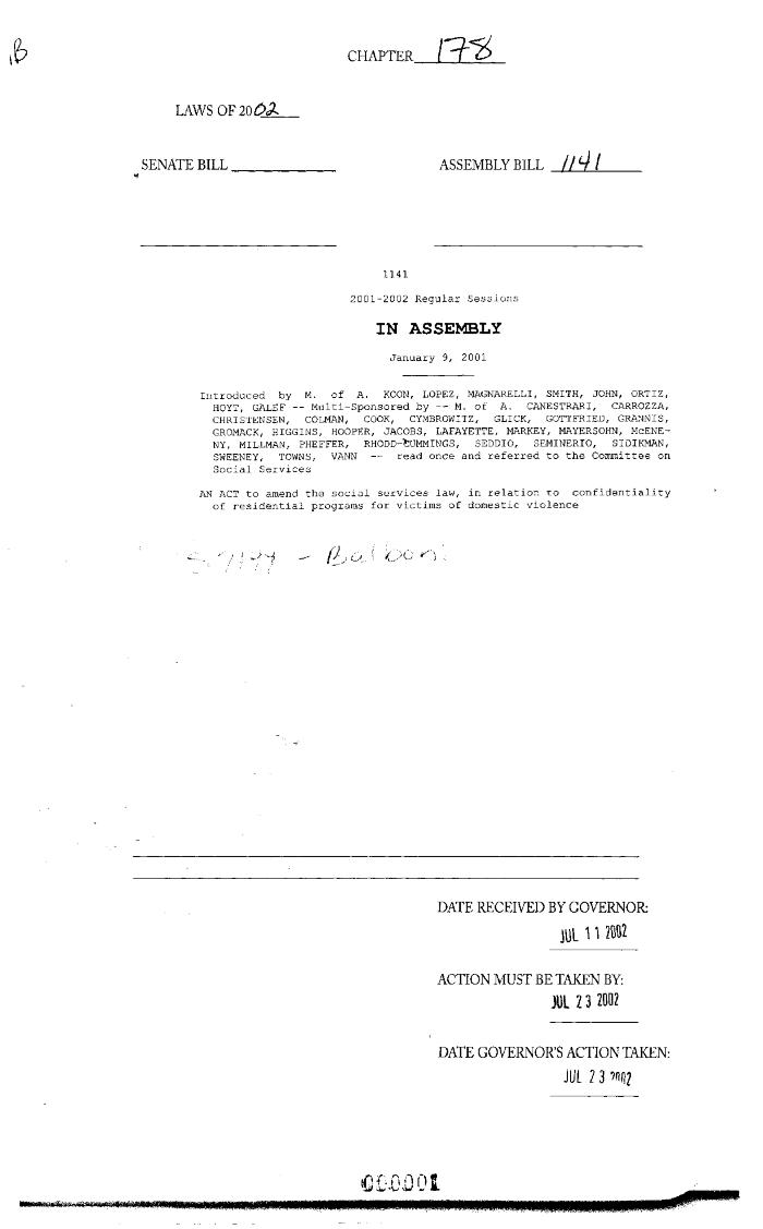 NYS Bill and Veto Jackets: 2002, Chapter 178