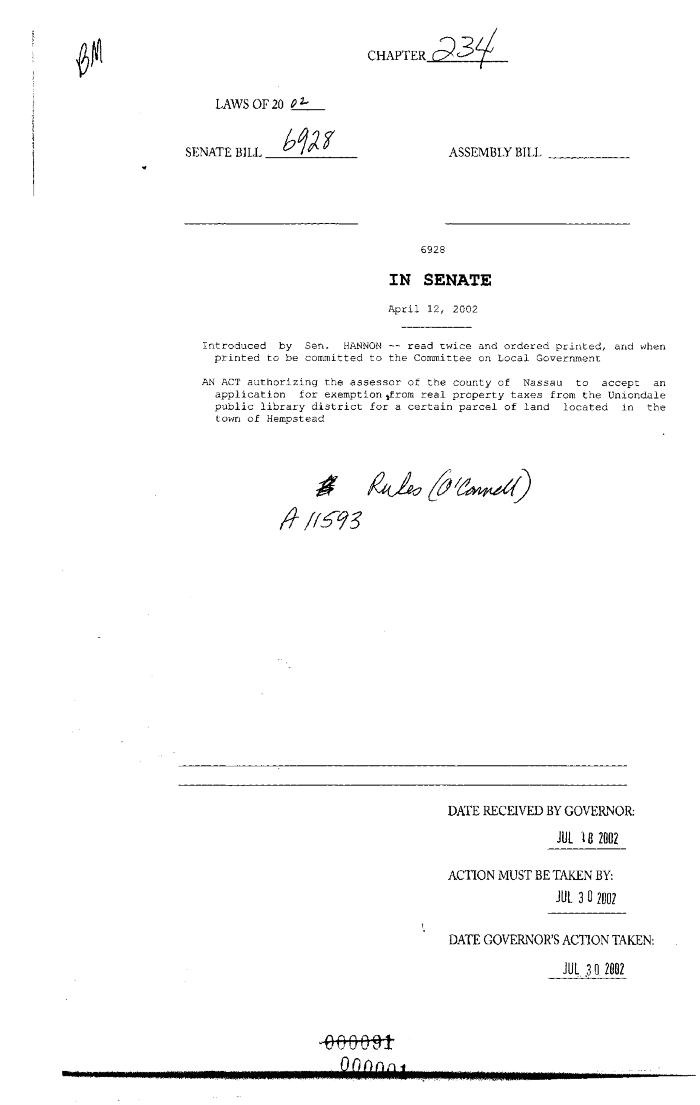 NYS Bill and Veto Jackets: 2002, Chapter 234