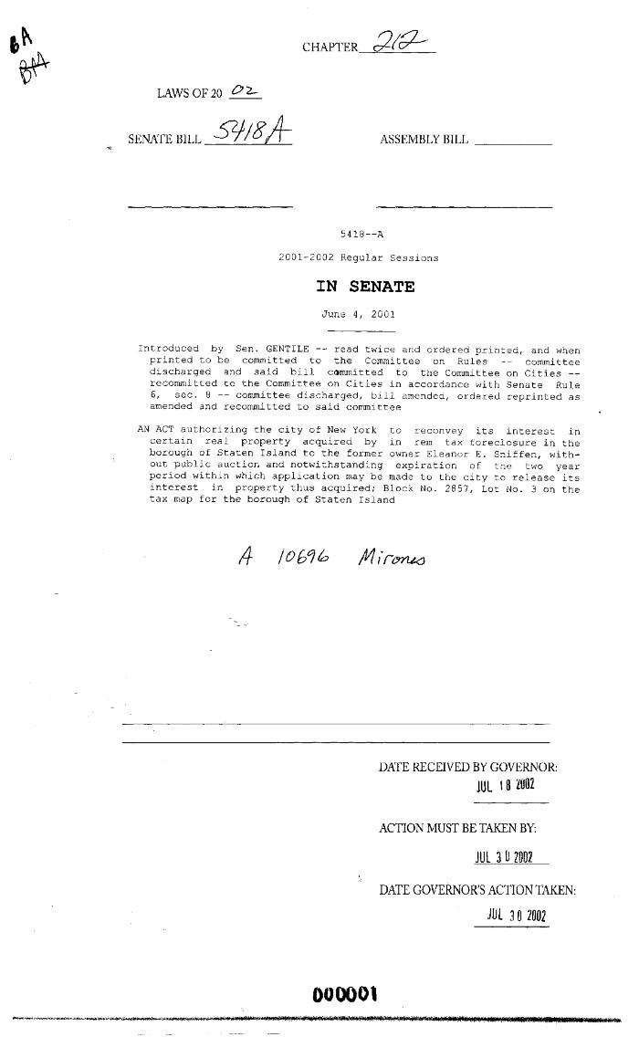 NYS Bill and Veto Jackets: 2002, Chapter 212