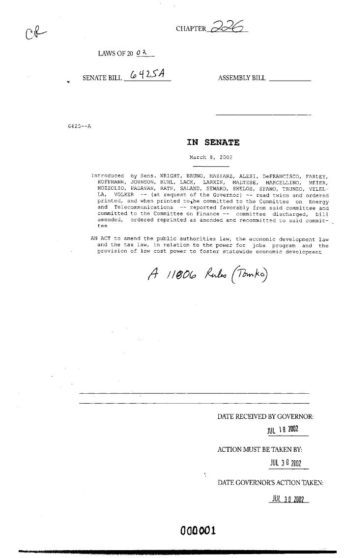 NYS Bill and Veto Jackets: 2002, Chapter 226
