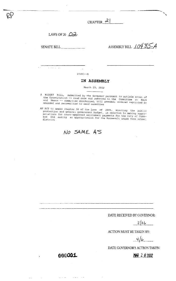 NYS Bill and Veto Jackets: 2002, Chapter 21